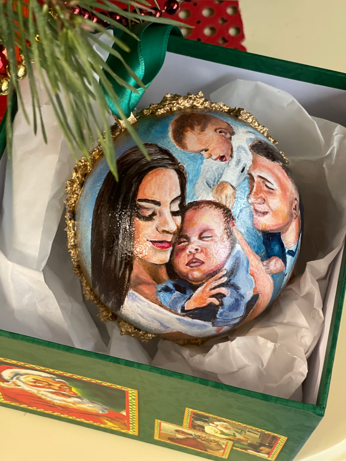 Rankų darbo eglutės burbulas su miniatiūrine tapyba | Vienetinis meno kūrinys