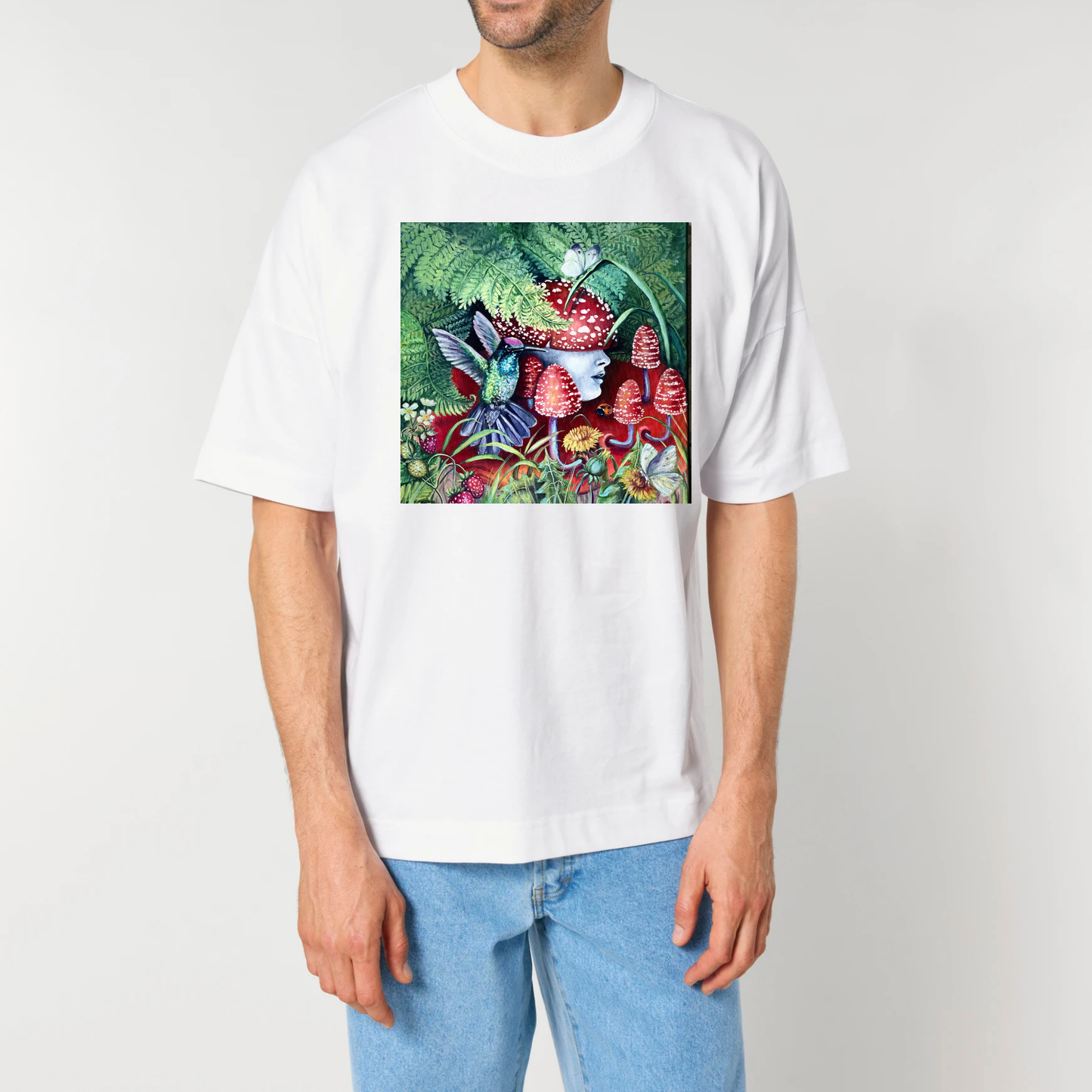 UNISEX  OVERSIZE  MARŠKINĖLIAI  SPAUDINIU,,KOLIBRIS’’