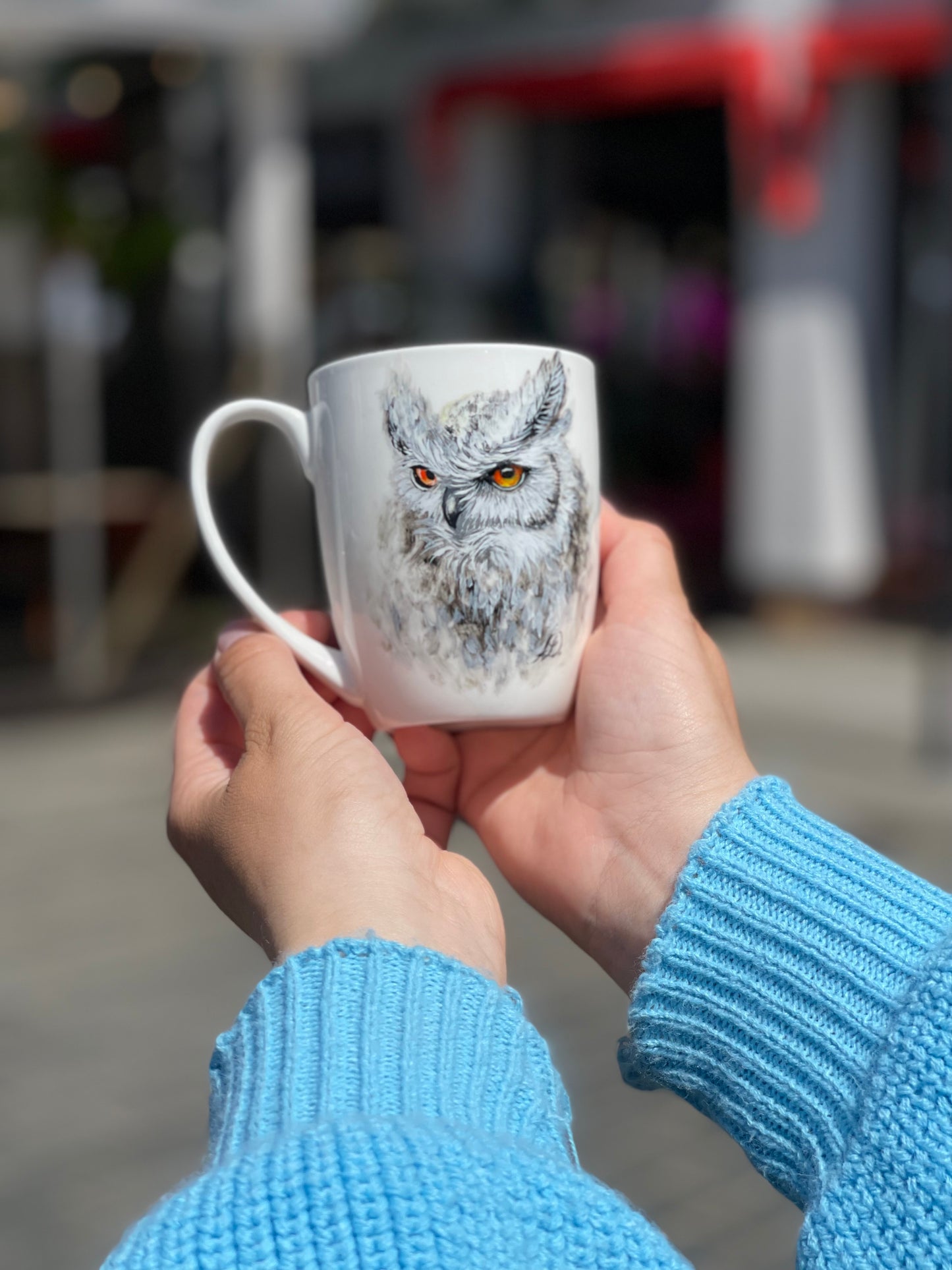 Rankų darbo porcelianinis puodelis su Pelėda| Tapyba ant porceliano | Unikali dovana