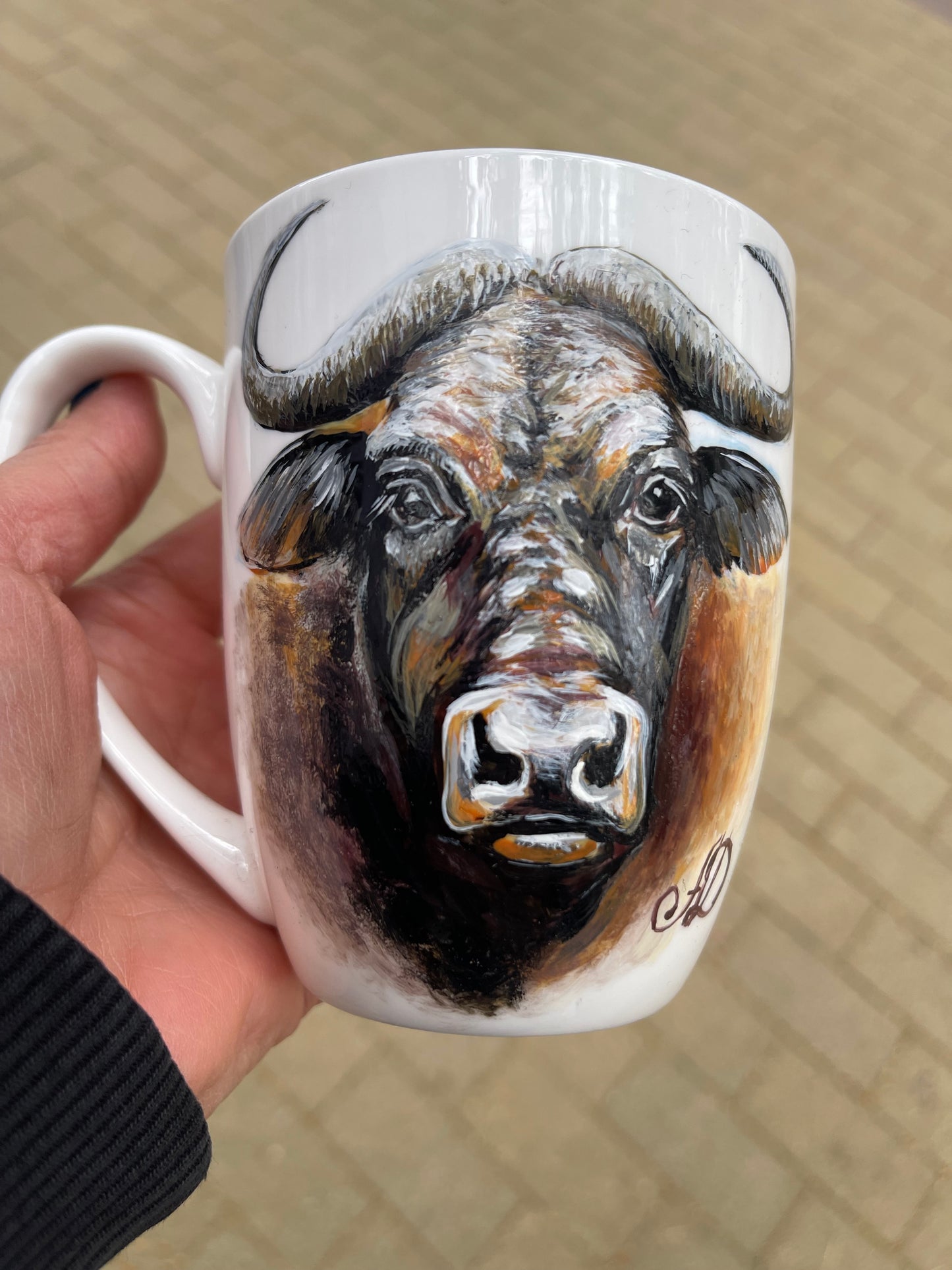 Rankų darbo porcelianinis puodelis su Jaučiu| Tapyba ant porceliano | Unikali dovana