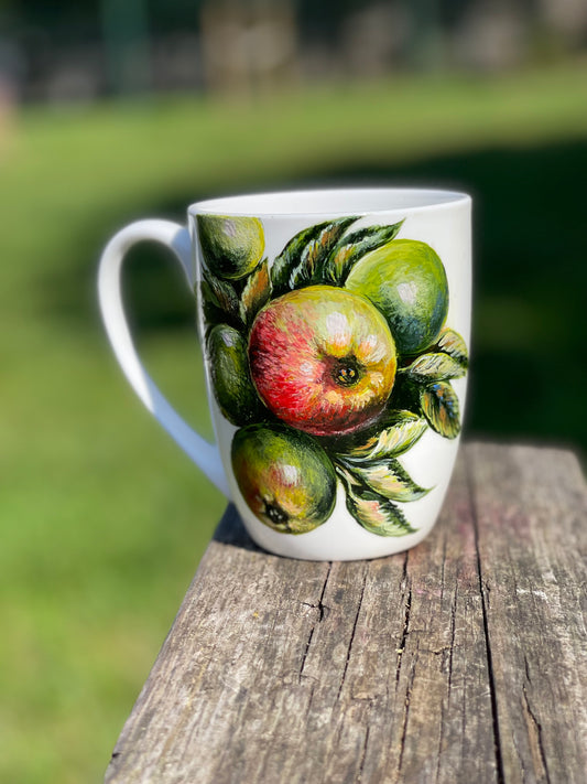Rankų darbo porcelianinis puodelis su obuolių šakele" | Tapyba ant porceliano | Unikali dovana