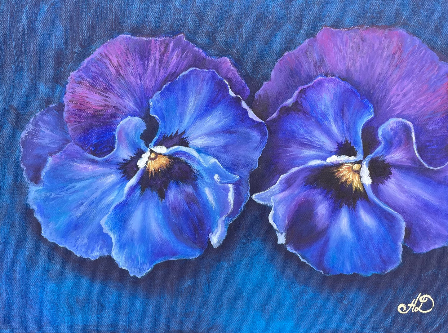 Mėlynas paveikslas „Dvi našlaitės“ | Originali tapyba ant drobės