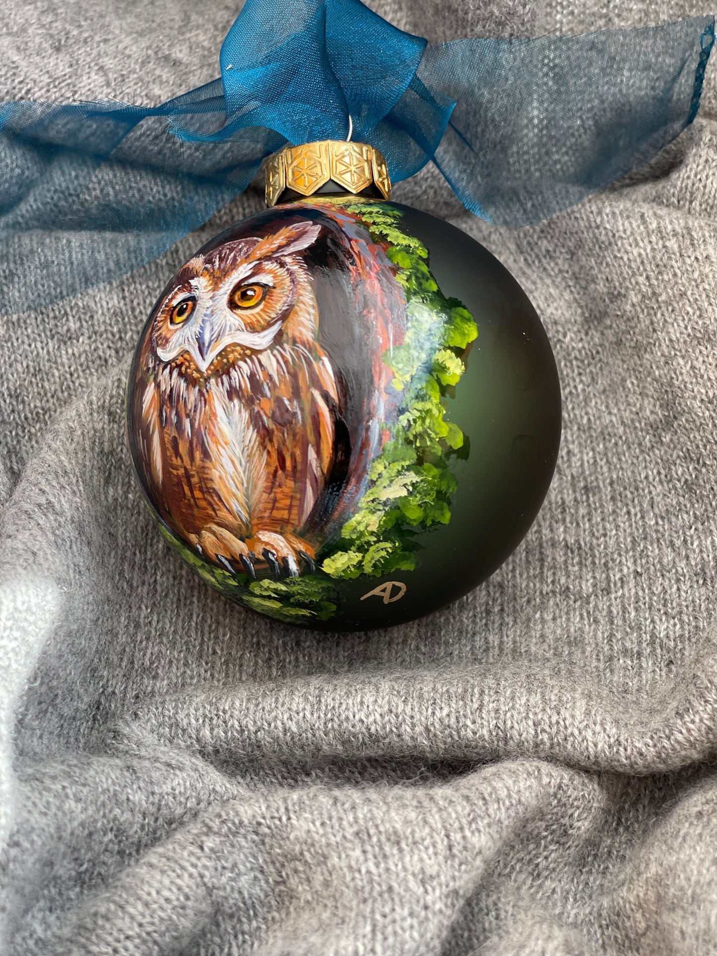 Rankų darbo eglutės burbulas su miniatiūrine tapyba | Vienetinis meno kūrinys