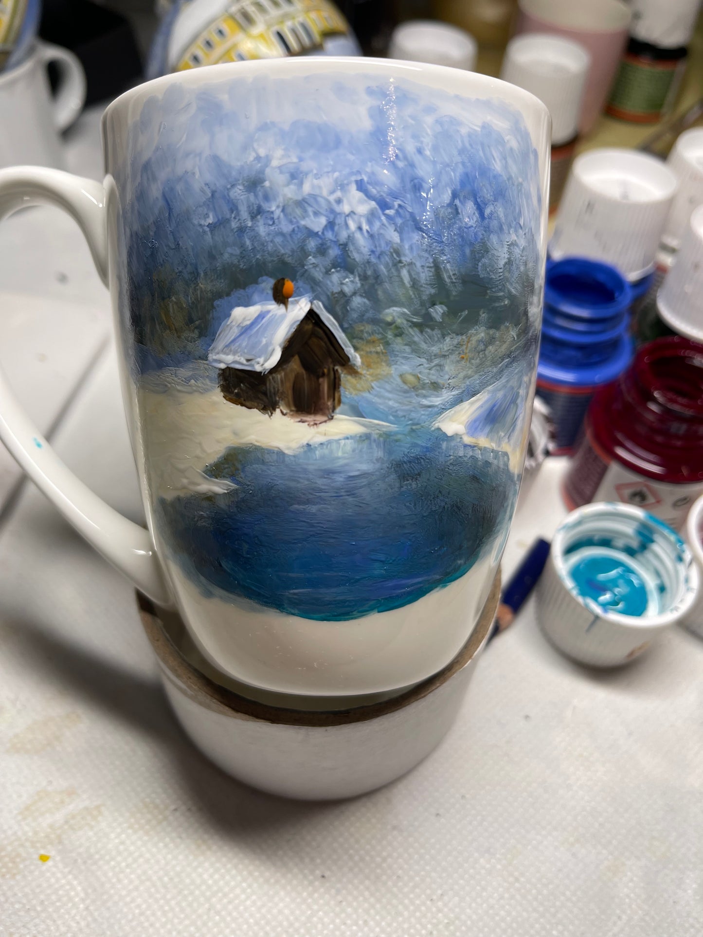 Rankų darbo porcelianinis puodelis su Žienos vaizdu | Tapyba ant porceliano | Unikali dovana