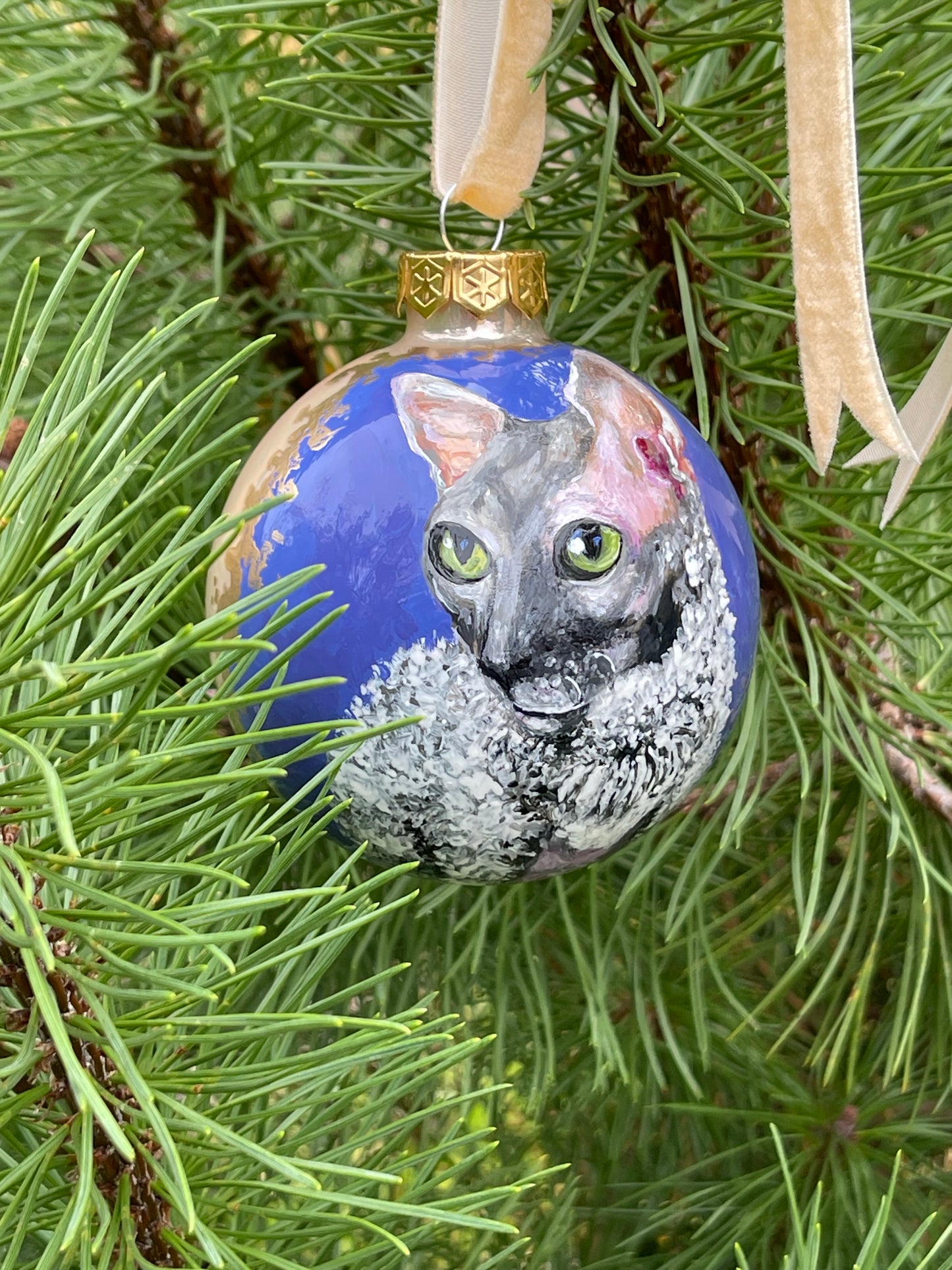 Rankų darbo eglutės burbulas su miniatiūrine tapyba | Vienetinis meno kūrinys