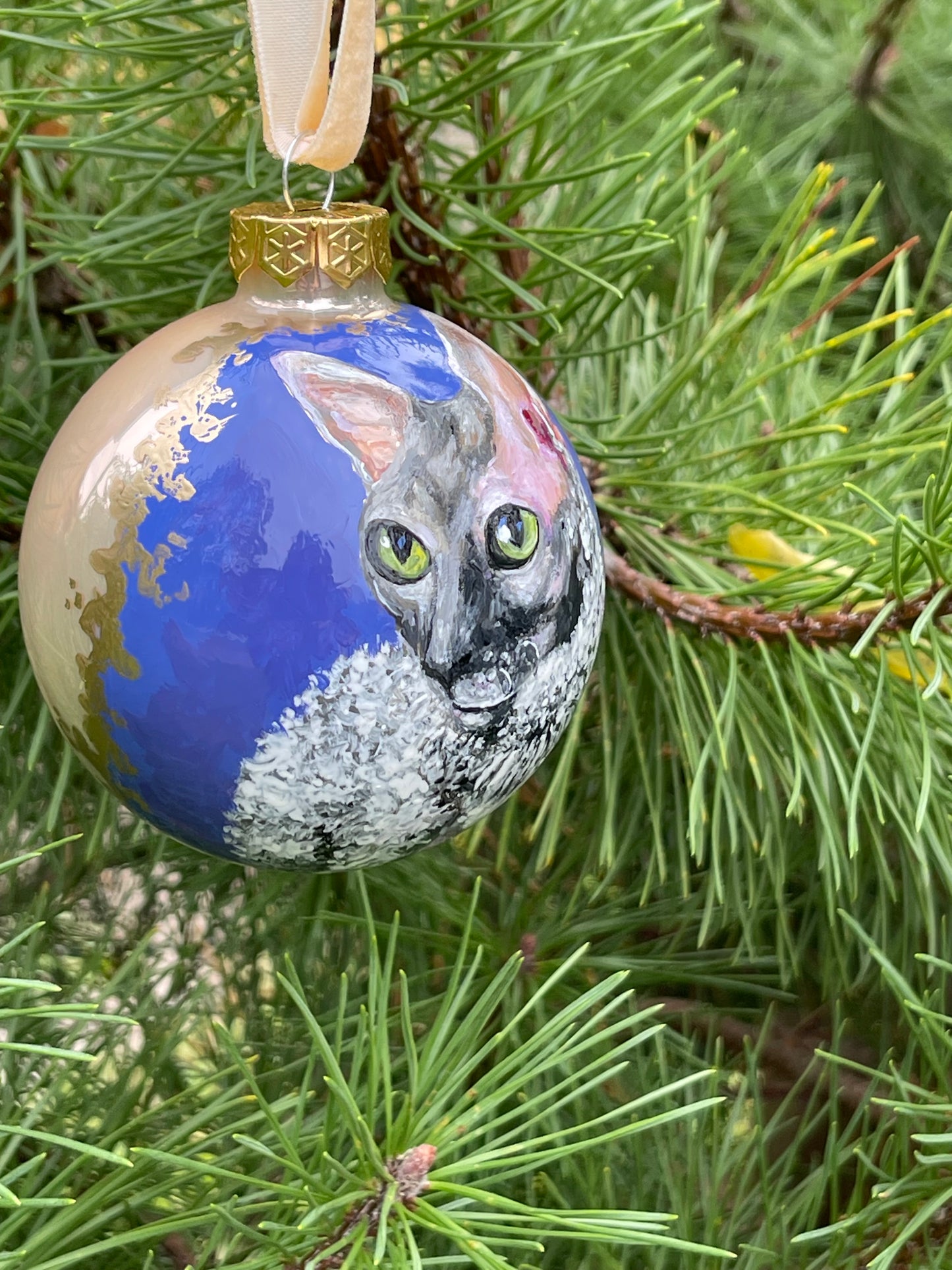 Rankų darbo eglutės burbulas su miniatiūrine tapyba | Vienetinis meno kūrinys