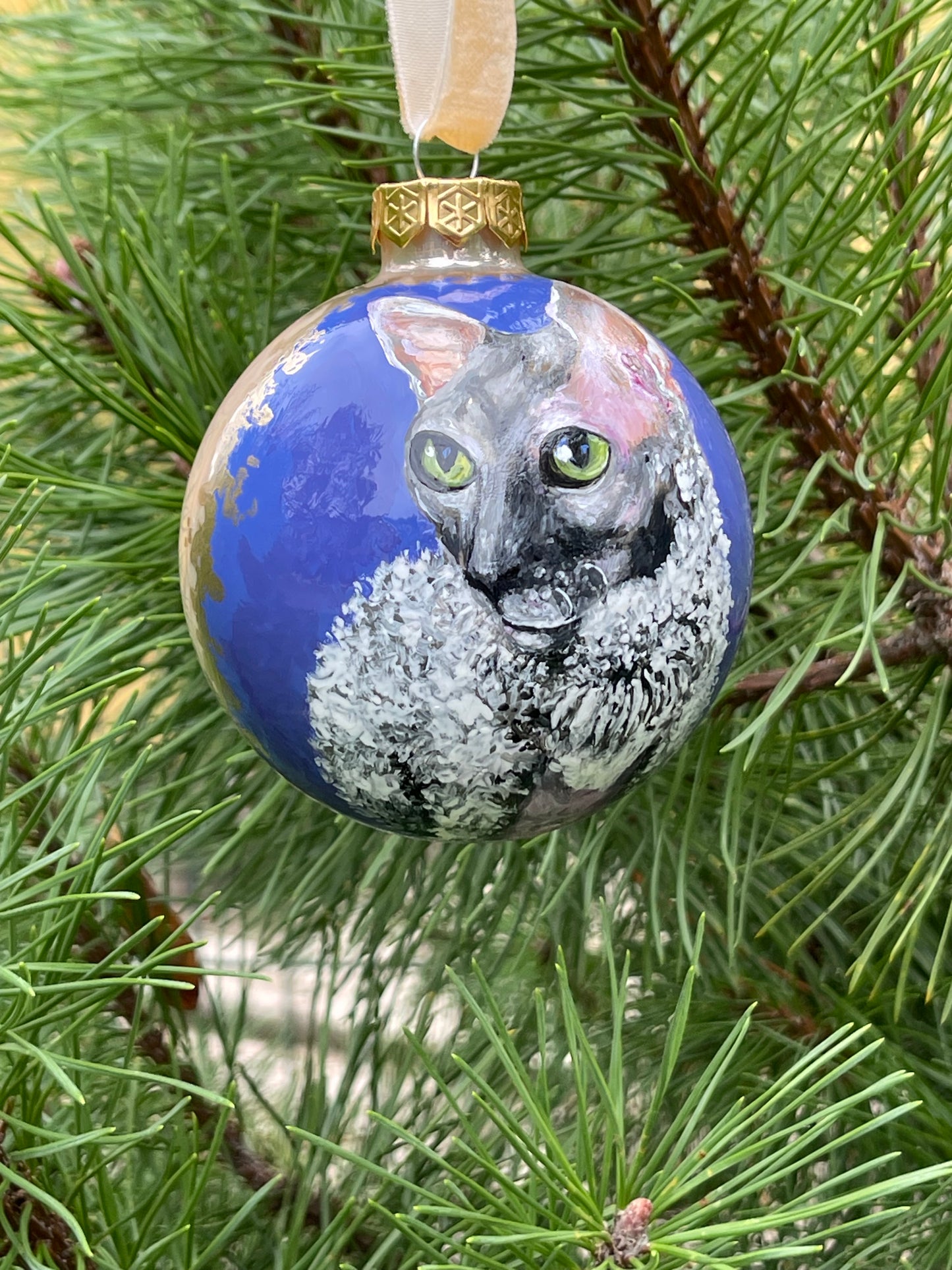 Rankų darbo eglutės burbulas su miniatiūrine tapyba | Vienetinis meno kūrinys