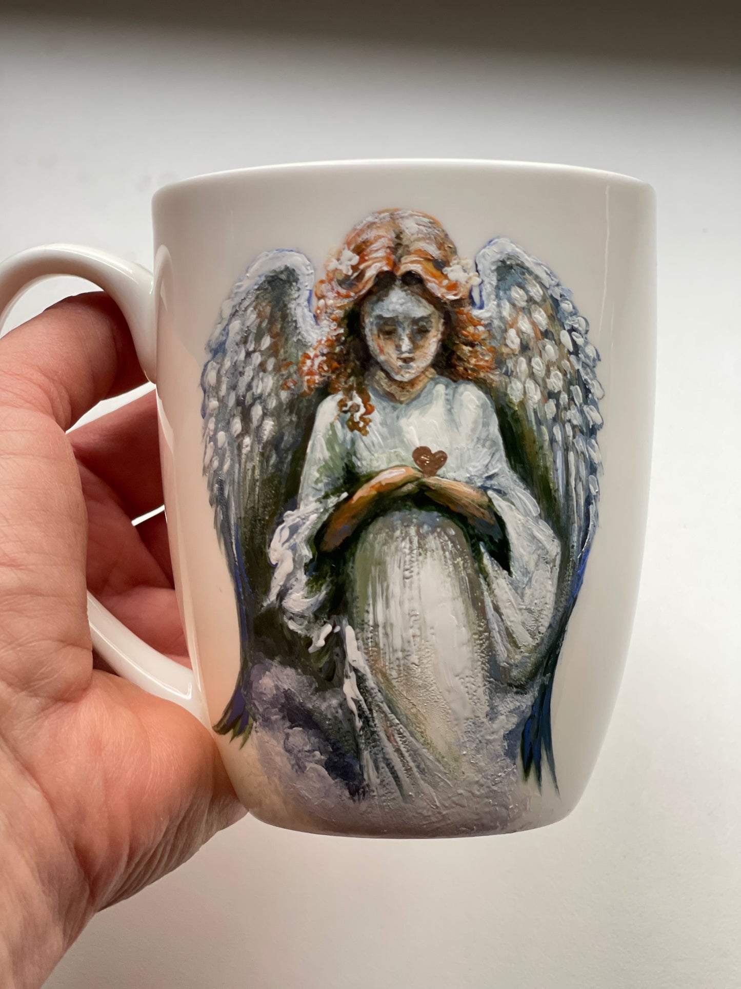Rankų darbo porcelianinis puodelis su Angelu | Tapyba ant porceliano | Unikali dovana
