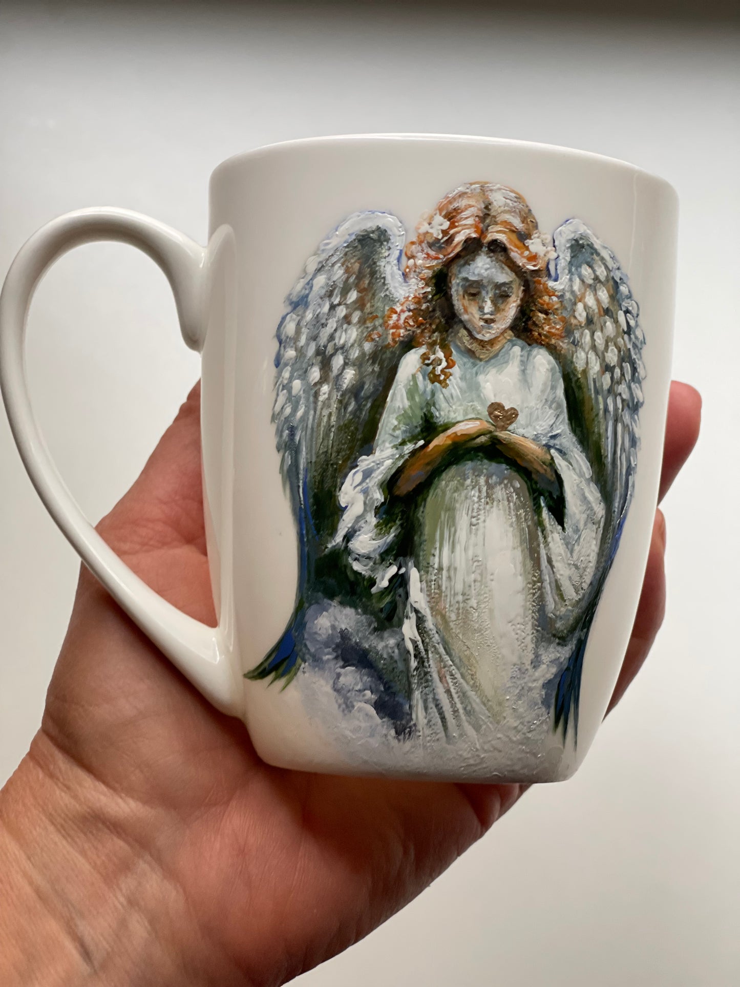 Rankų darbo porcelianinis puodelis su Angelu | Tapyba ant porceliano | Unikali dovana