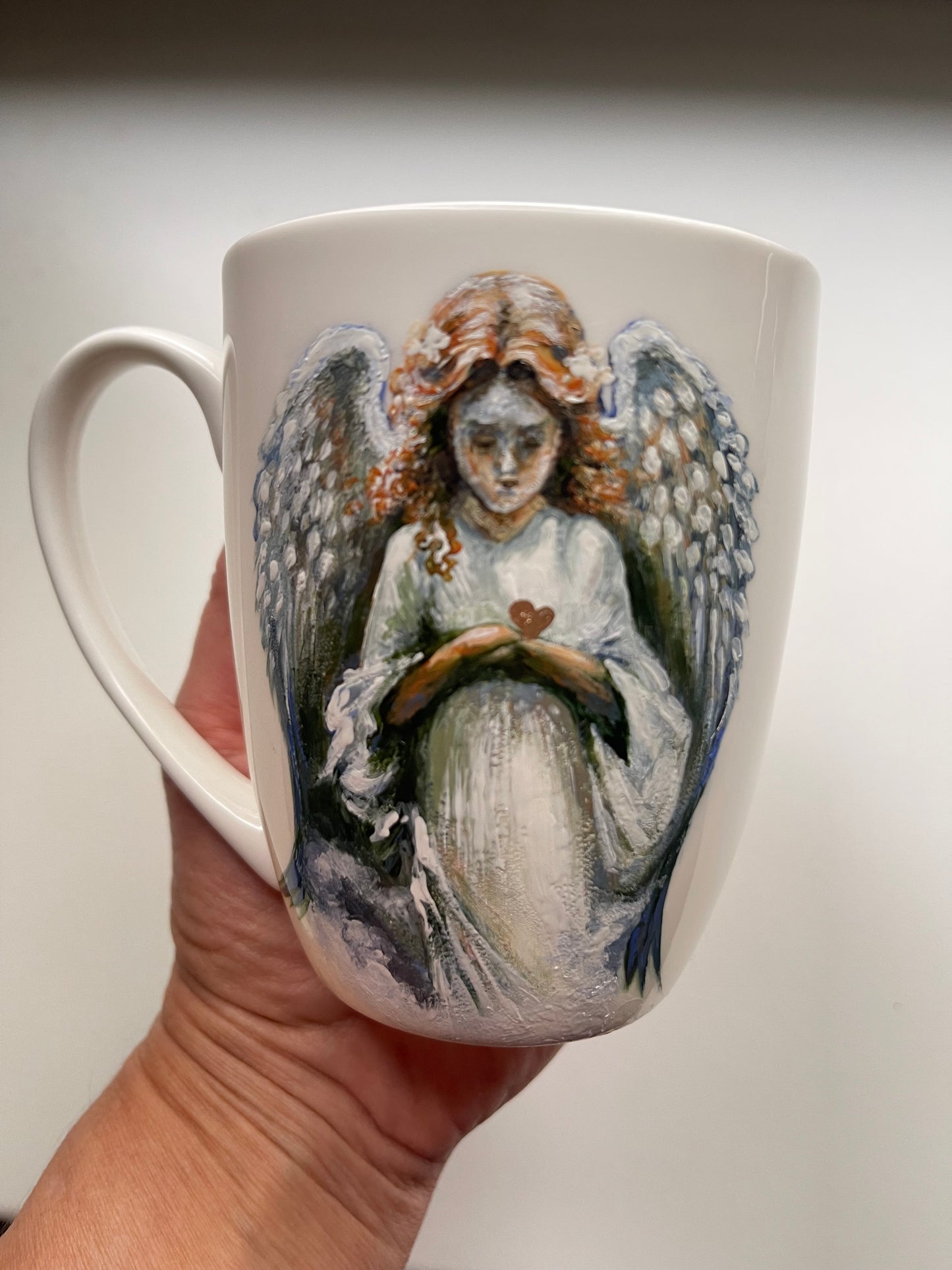 Rankų darbo porcelianinis puodelis su Angelu | Tapyba ant porceliano | Unikali dovana