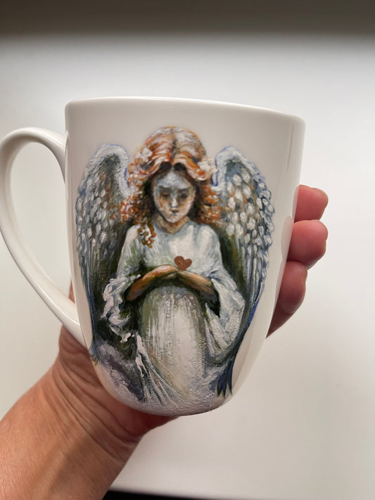 Rankų darbo porcelianinis puodelis su Angelu | Tapyba ant porceliano | Unikali dovana