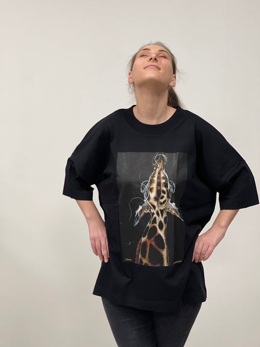 OVERSIZE UNISEX MARŠKINĖLIAI SU SPAUDINIU,,ŽIRAFA"