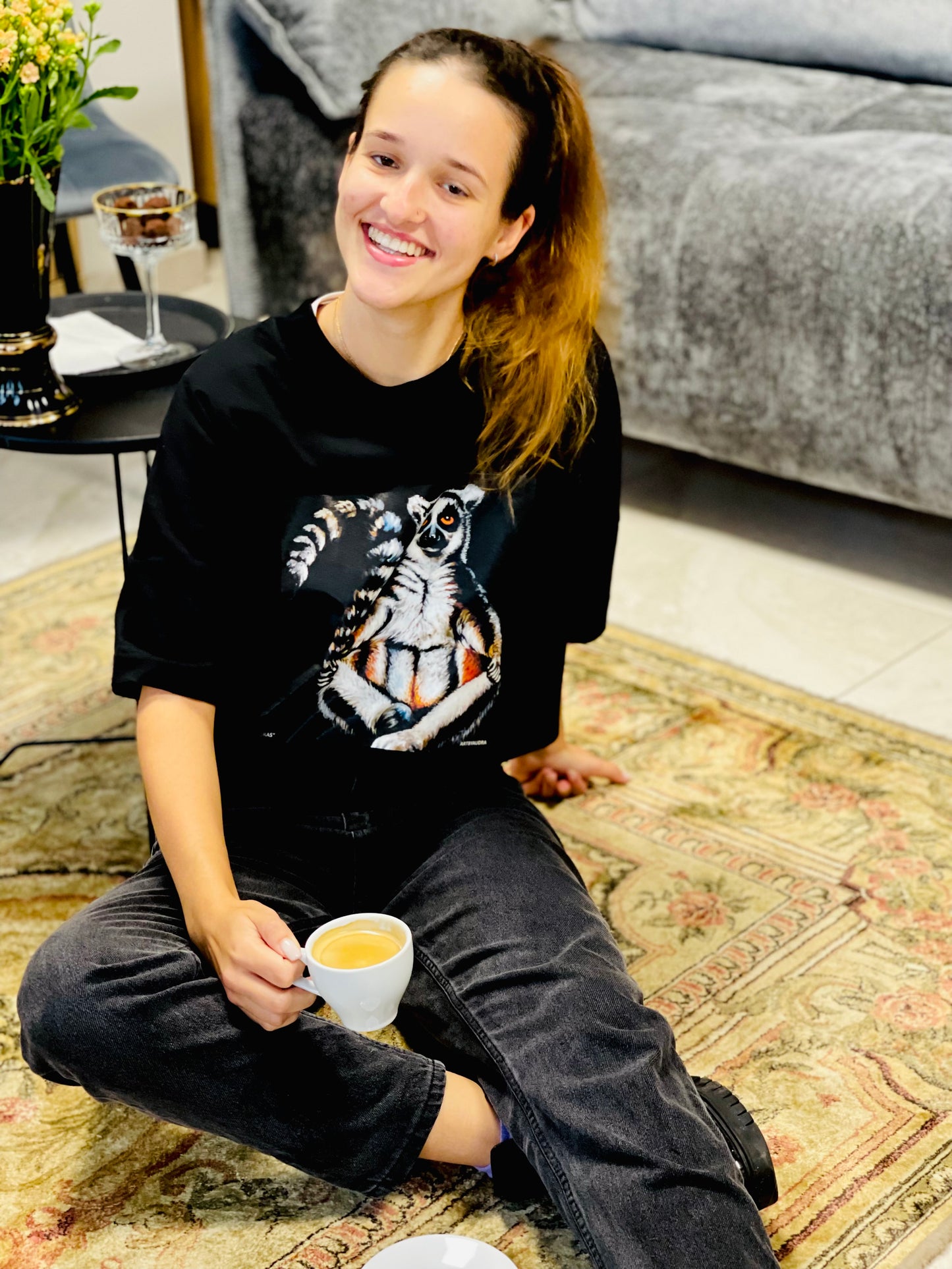 UNISEX OVERSIZE MARŠKINĖLIAI SU SPAUDINIU,,Lemūras"