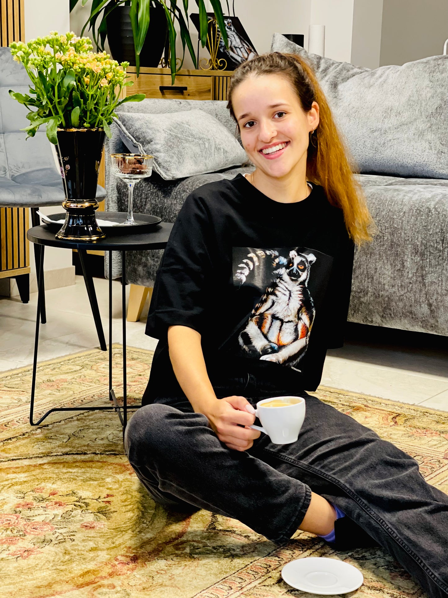 UNISEX OVERSIZE MARŠKINĖLIAI SU SPAUDINIU,,Lemūras"